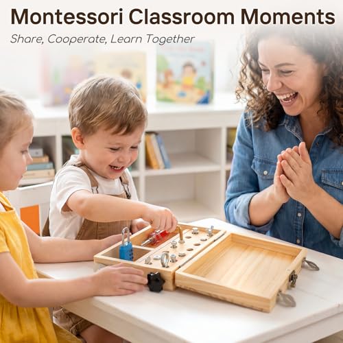 Lehoo Castle Montessori Games 3 4 Years, Wooden Tool Box Toy for 3 Years, Busy Board with Lock and Key, Educational Games Gift Child 3 4 5 Years Boy Fill
