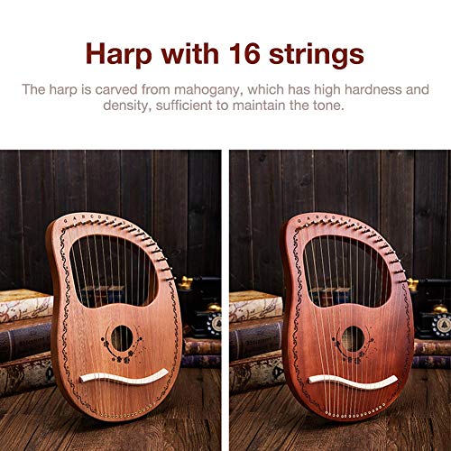 Leiyini Mahogany Lyre Harp 16 String 16 Notes Portable Stable Sound Quality Harp Wooden Musical Instrument