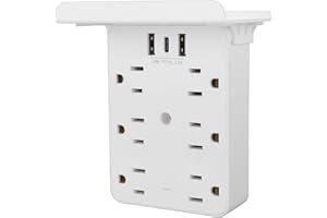 Luocute Wall Outlet Extender with Shelf, 6 AC Outlets 2 USB A 1 USB C Charging Ports, Surge Protector Overload Guard Safety S