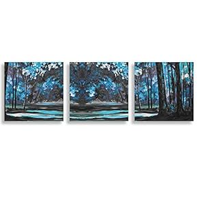 3 Panel Canvas Wall Art Abstract Blue Forest Pictures Home Wall Decorations for Bedroom Living Room Paintings Canvas Prints Framed - 12"x12"x3 Panels