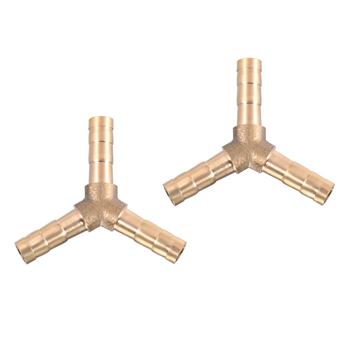 sourcing map 6mm or 1/4" OD Brass Barb Splicer Fitting,Y-Shaped 3 Ways,Barb Hose Fitting Air Gas Water Fuel,Barbed Tee Connector,2pcs