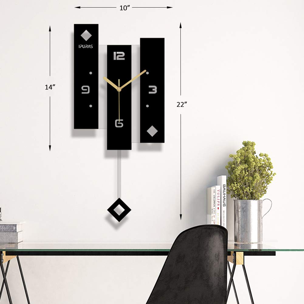 SHISEDECO Creative Mute Modern Large Pendulum Clock in Black & White, Decorative Modern Silent Decor for Home, Kitchen,Living Room,Office - Colorful Acrylic Art Design(Full Range Available)