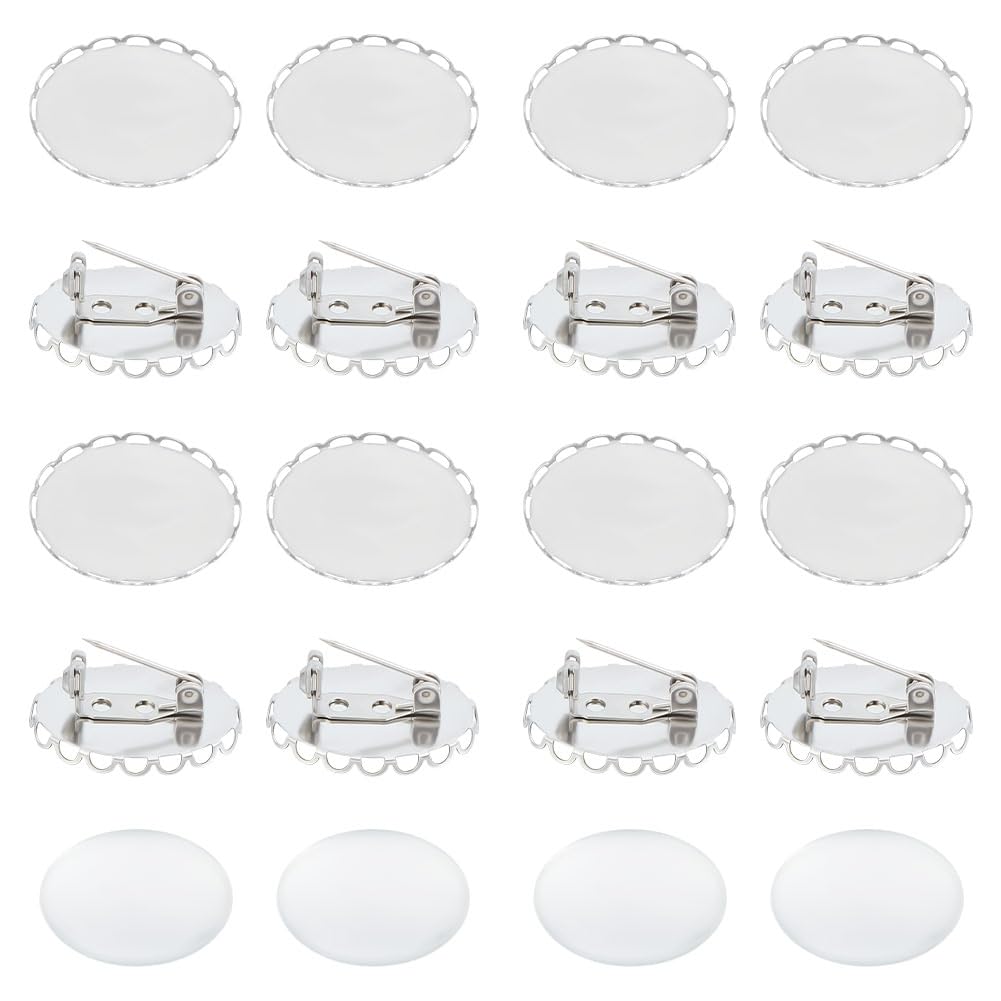 UNICRAFTALE 48 Pcs DIY Blank Oval Brooch Making Kit 304 Stainless Steel Fancy Cabochon Brooch Findings Brooch Bezel Trays with Oval Glass Cabochons for DIY Christmas Day Jewelry Making