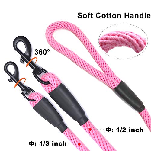 Mycicy Dog Leash,6FT Cotton Rope Dog Leash Heavy Duty Strong Durable Rope Dog Leash for Medium and Large Dogs,Pink 1/2 inch
