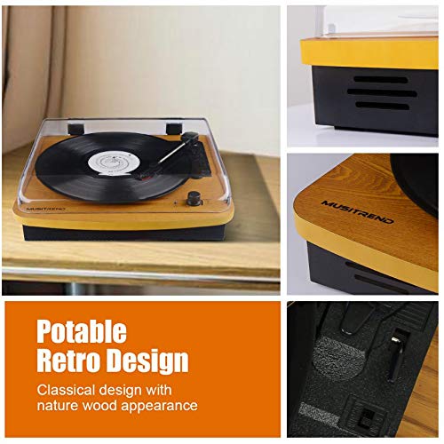 Record Player Belt Driven Vintage Vinyl Turntable 3-Speed Supporting Vinyl to MP3 Converter - Natural Wood (T202-M)