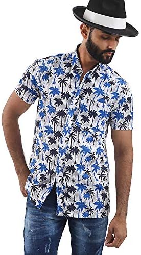 Brooklyn Mens Hawaiian Holiday Shirt Casual Smart Designer Navy White Short Sleeve Comfy Size M - XXL