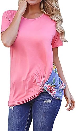 OMBabe Women's Summer Short Sleeve Striped Casual Top Blouse t Shirt With Pocket (X-Large, Red-1)