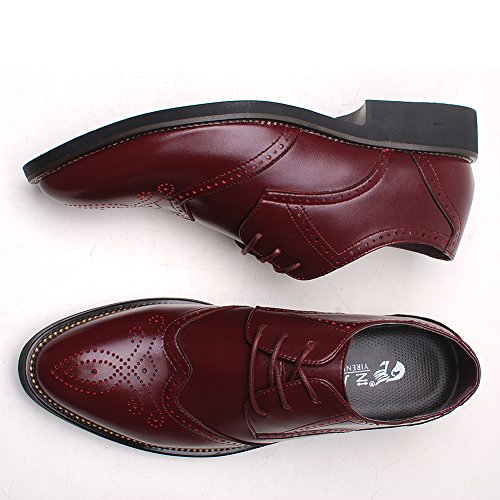 Rismart Men's Office Dress Brogue Leather Oxfords Shoes(Burgundy US8.5