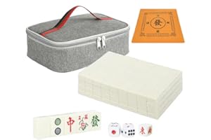 Chinese Creamy White 1.17 inches Compact Mahjong Set, Travel Small Size, 144 + 8 Blank Melamine Tiles, with Portable Travel H