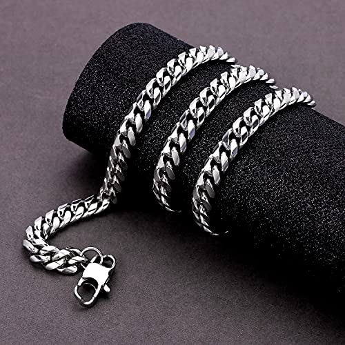 Pinsparkle 8mm Cuban Link Chain For Men Women,Silver Chain For Men Women,Silver Plated 316L Stainless Steel Chain Necklaces