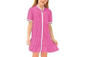 BesserBay Summer Girls Terry Beach Quick Dry Cover Up with Pockets Tiered Ruffle Hem Smocked Bathrobe Hooded 3-14 Years