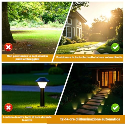 NIBSHOOM 8 Pieces Solar Garden Lights, IP68 Waterproof Outdoor LED Solar Spotlights, 8 LED Long Lasting Lamps, Outdoor Lights for Garden, Patios (Warm White)