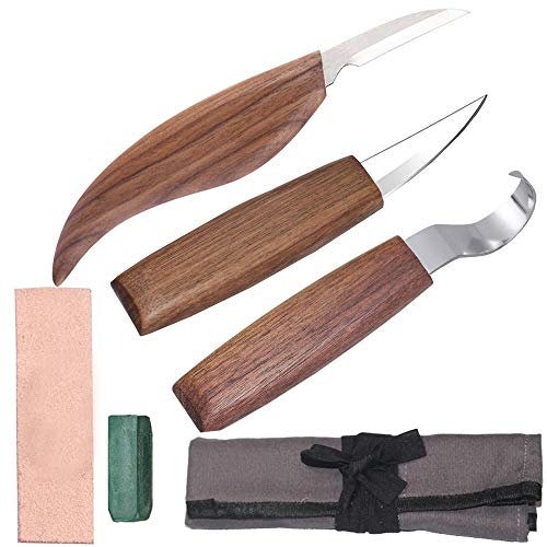 Wood Carving Tools,Spoon Carving Hook Knife, Wood Carving Whittling Knife, Chip Carving Detail Knife, Leather Strop and Polishing Compound for Woodworking Spoon Carving - Thumbnail 6