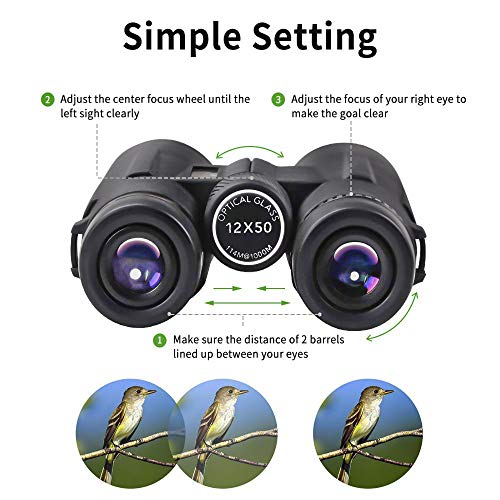 12x50 Powerful Binoculars for Adults, Durable Clear Full-Size Binoculars for Bird Watching Football Safari Sightseeing Climbing Hiking Hunting Traveling Sport with Low Light Night Vision