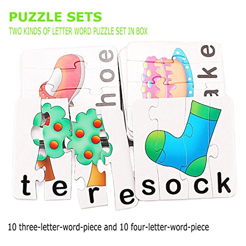 Spelling Toys, SAYEEC Match & Spelling Board Games w/ 10 Three-Piece Word Puzzles and 10 four-Piece Word Puzzles - Thumbnail 4