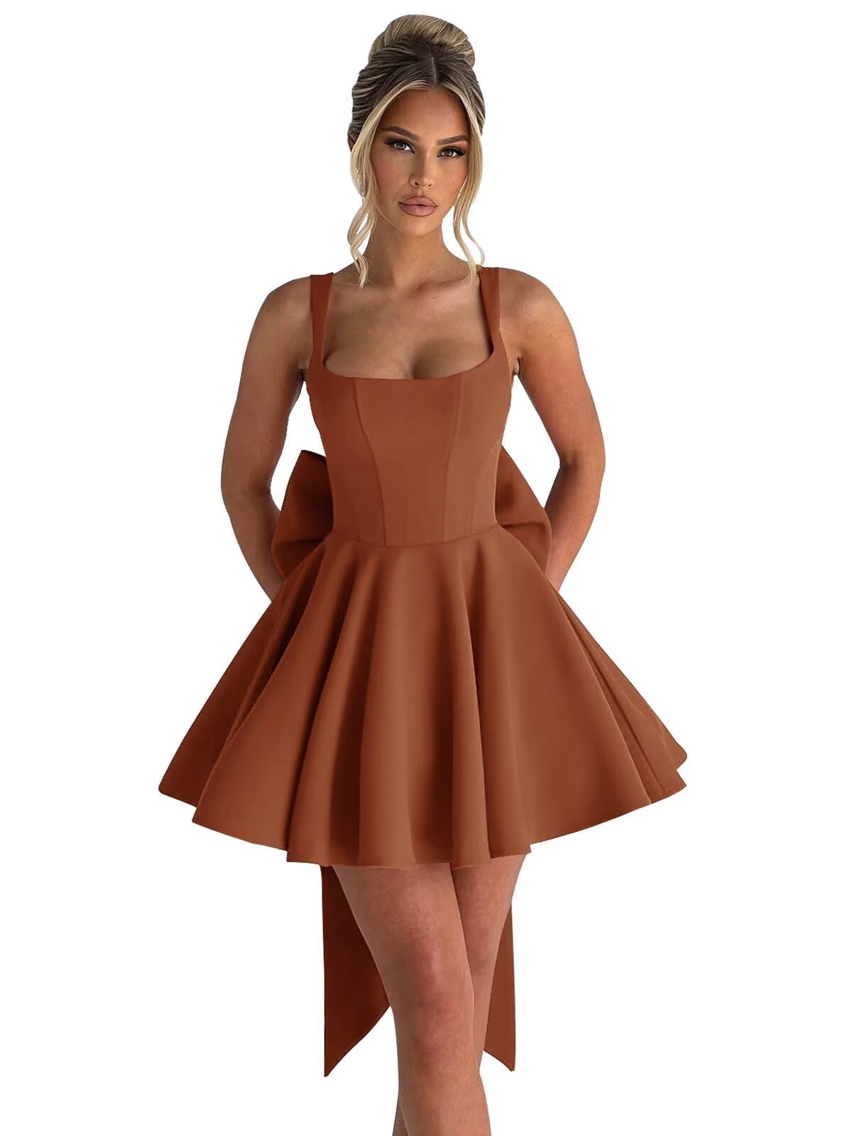 ouhati Satin Homecoming Dress for Teens 2025 Rust
