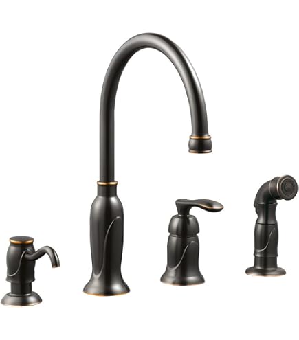 Moen 87999BRB Küchenarmatur – Mediterrane Bronze, Seitliche Brause, Für 2- Oder 4-Loch-Montage