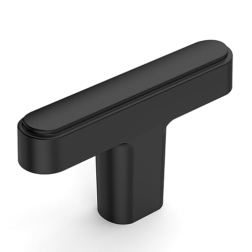 Amerdeco 10 Pack Matte Black Cabinet Knobs 1.46 Inch(37mm) Single Hole Cabinet Handles Rectangle Dresser Knobs Drawer Knobs and Pulls for Bathroom Cabinets ZH0065