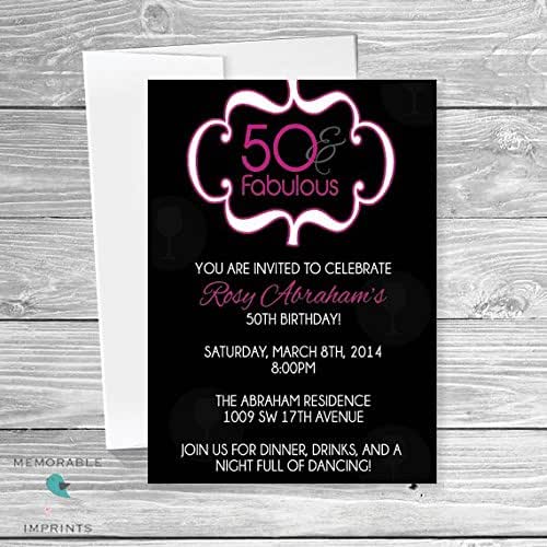 50th Birthday Invitation Pink and Black 50th Birthday Birthday Invitations