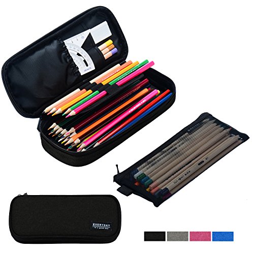 Large Pencil Case Pencil Bag with Zipper Pencil Pouch for boys & girls (black)