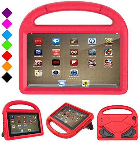 Fire 7 2017 Kids Case, Fire 7 2015 Kids Case - DiHines Light Weight Shock Proof Handle Friendly Stand Kid-Proof Case for All New Amazon Fire 7 inch Display Tablet Cover(2015&amp;2017 Release) (Red)