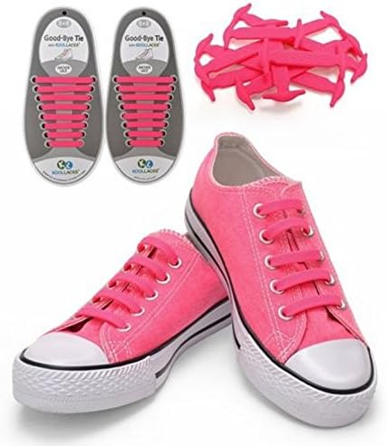 Koollaces No Tie Silicone Shoelaces.hook Style Pink Color,8pcs X 2set