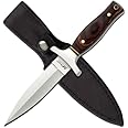 MTech USA – Fixed Blade Knife – Satin Finish Stainless Steel Blade, Brown Wood Handle with Stainless Steel Bolster, Includes Nylon Sheath - Hunting, Camping, Survival, Tactical – MT-20-03