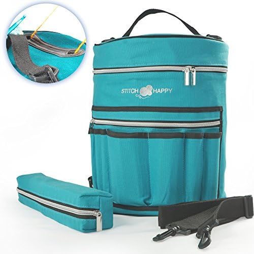 XL Knitting Bag (Peacock) 7 Pocket Yarn Storage, Crochet Storage