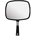 Large Hand Mirror with Comfy Handle - Black Portable Hand Held Haircut Mirror for Barber Shop, Hair Salon and Self Cutting - 