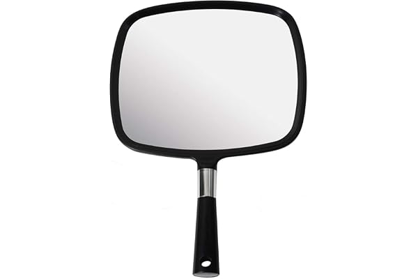 Large Hand Mirror with Comfy Handle - Black Portable Hand Held Haircut Mirror for Barber Shop, Hair Salon and Self Cutting -