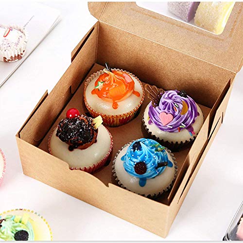 Brown Bakery Boxes, 25PACK Cupcake Boxes with 50 Yards Ribbon | 4\