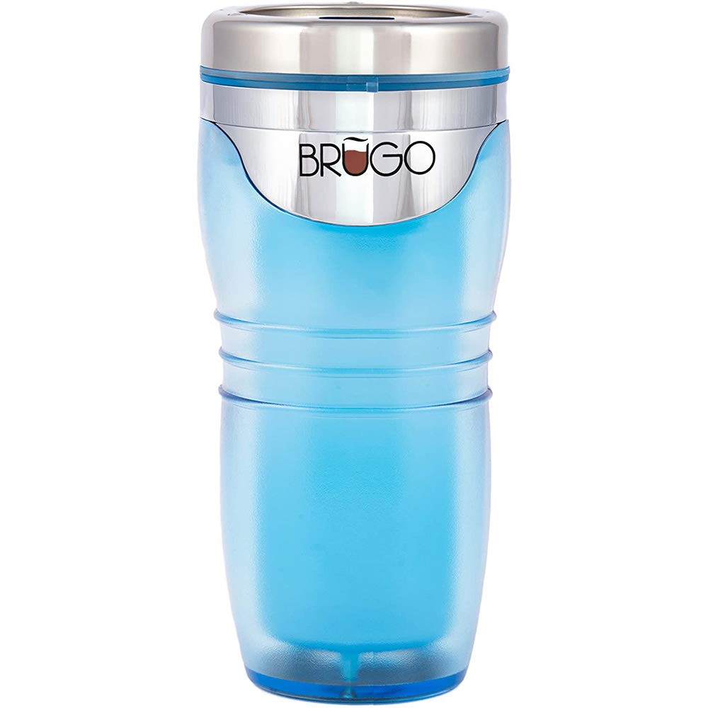 BruGo Leak Proof Travel Mug with Built-in Temperature Control Chamber. Double-Wall Insulated Travel Cup - Perfect for Tea & Coffee Lovers - Retro Colour (Misty Blue)