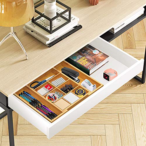 Pipishell Bamboo Expandable Drawer Organizer, Adjustable Silverware Organizer with Removable Dividers, Cutlery Tray Perfect for Kitchen, Bathroom, Office, Bedroom