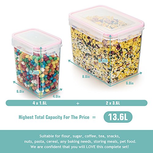 Food Storage Containers Airtight Container - Blingco Set of 6 Food Containers with Lids - BPA Free Suitable For Flour, Sugar - Includes Measuring Cup & 20 FREE Chalkboard Labels & Pen