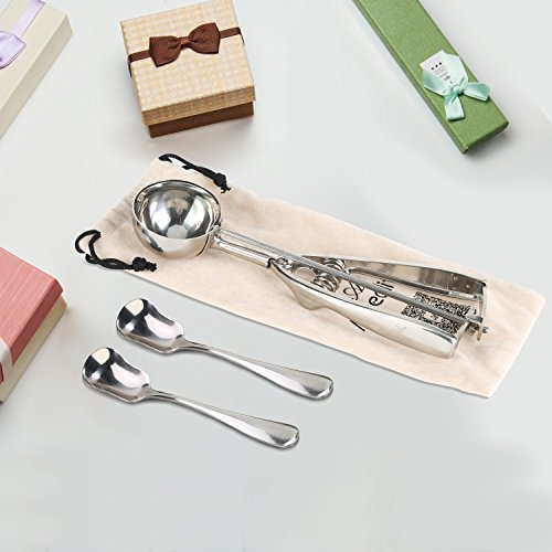 Anleolife 1.5-Tablespoon Stainless Steel Medium Cookie Scoop, Bonus with 2 Spoons, LIFETIME Guarantee