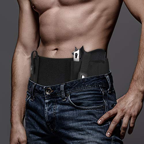 Vemingo Upgraded Belly Band Holster for Concealed Carry Left and Right Hand Gun 17, 19, 42, 43, P238, Ruger LCP Elastic Holder for Women and Men Running, Jogging, Hiking Waistband Holster for Pistols (Best Concealed Carry For Big Hands)