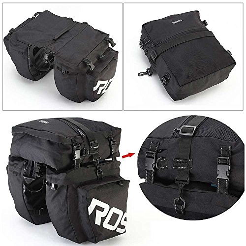 COTEetCI Bicycle Saddle Bag Pannier Rear Rack Bag Large Carrier Bag 3 in 1 Luggage Bag Black - Thumbnail 5