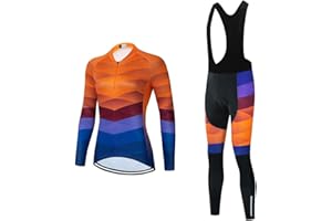 SUDU SUDO Women's Cycling Jersey Set Bike Shirt Long Sleeve Cycling Clothing Bicycle Bib Pants with Gel Padded