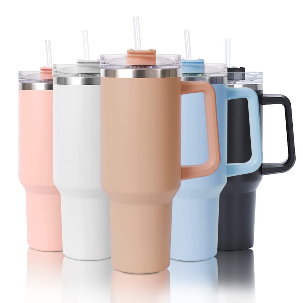 mebiusyhc 40oz Stainless Steel Vacuum Insulated Cup Double Wall Travel Flask Car Coffee Mug Tumbler with Straw with Handle for Hot Iced Coffee