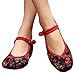 AvaCostume Womens Flower Painting Flats Mary Jane Qipao Dress Shoes, Black 37