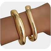 Wrlcorly 2Pcs Gold Bangle Bracelets for Women 14K Gold Plated Wide Chunky Cuff Bracelets Trendy Minimalist Open Hinged Irregular Stack Bracelet Jewelry Gifts