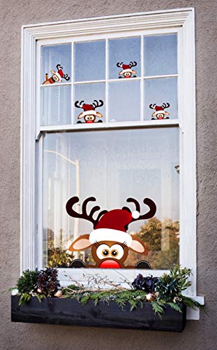 Christmas Reindeer Wall Decal ，Lovely Christmas Wall Sticker for Kids Room Decoration，Window Cling Decal，Christmas Home Decals (9 pcs) - Thumbnail 3