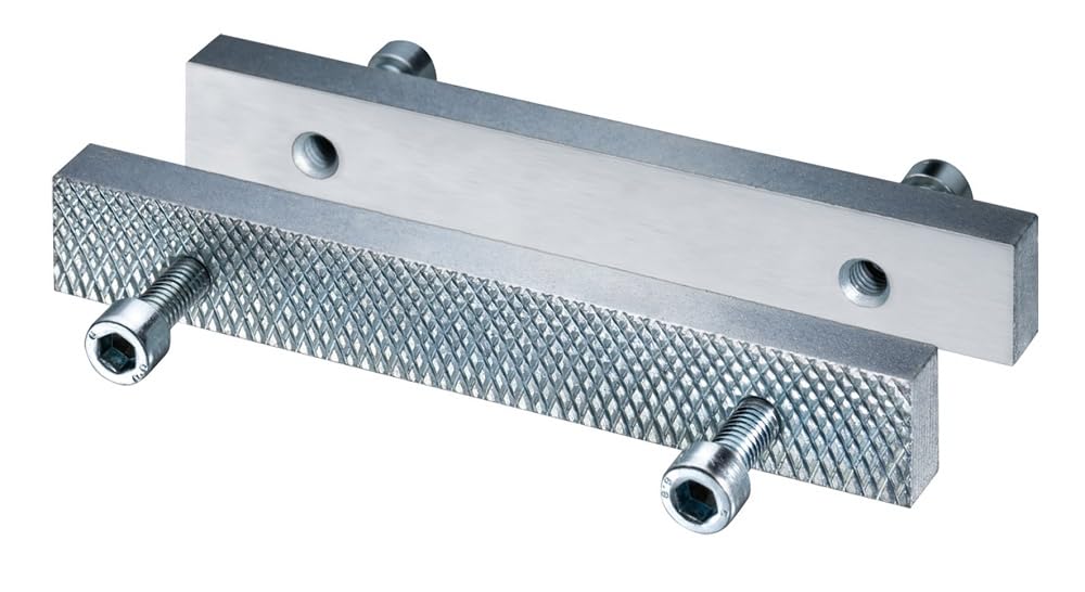 Heuer 116140 Vice Jaws, Interchangeable Jaws (Steel, Hardened, Galvanised, Reversible and Interchangeable, Smooth, Other Side Grooved Suitable for Vice 140 mm)