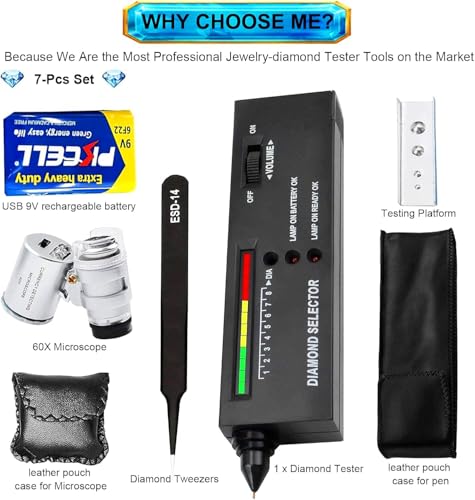 Professional Diamond Tester Pen, High Accuracy Jewelry Diamond Tester, Electronic Diamond Gem Tester and Tester Pen 60X Magnifying Glasses Tool Kit for Novice Expert (Diamond Tester Pen)