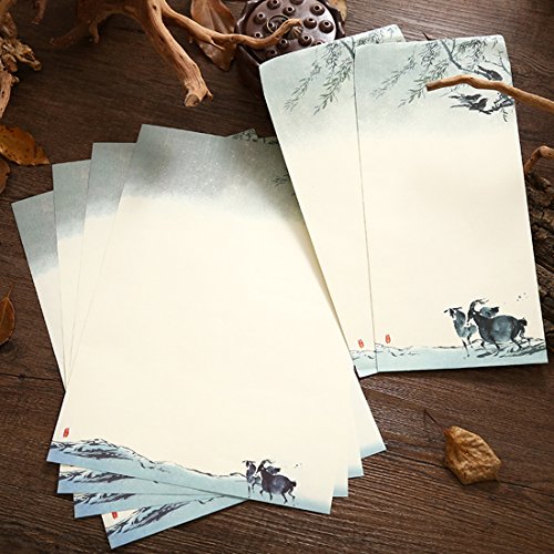 SCStyle 16 Cute Retro Envelopes 8.46 x 4.33 Inches 32 Lovely Kawaii Special Design Chinese Style Stationery Writing Letter Paper 10.2 x 7.3 Inches,Stationary Paper and Envelopes Set