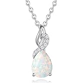 FANCIME 14K Solid White Gold Teardrop Pendant with Diamond Birthstone Necklace