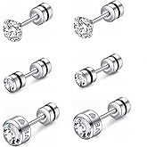 Hopply 3 Pairs Hypoallergenic Titanium Screw Back Earrings Cubic Zirconia Studs for Women Men,20G 20G Helix Piercing Post Surgical Stainless Steel Cartilage Earrings for Sensitive Ears