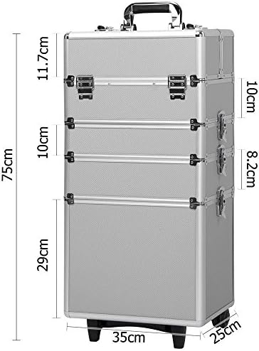AK Energy 4in1 Silver Pro Aluminum Rolling Makeup Cosmetic Wheeled Box Organizer Trolley Train Case w/Key Lock