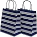 Medium Kraft Gift Bag, Color Stripe Design with Matching Handles, 2 Packs Bulk Set of 24 Bags (Blue & White, Medium 8