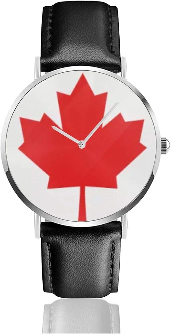 Canadian Flag Classic Casual Fashion Quartz Watch Stainless Steel Leather Strap Watches Amazon